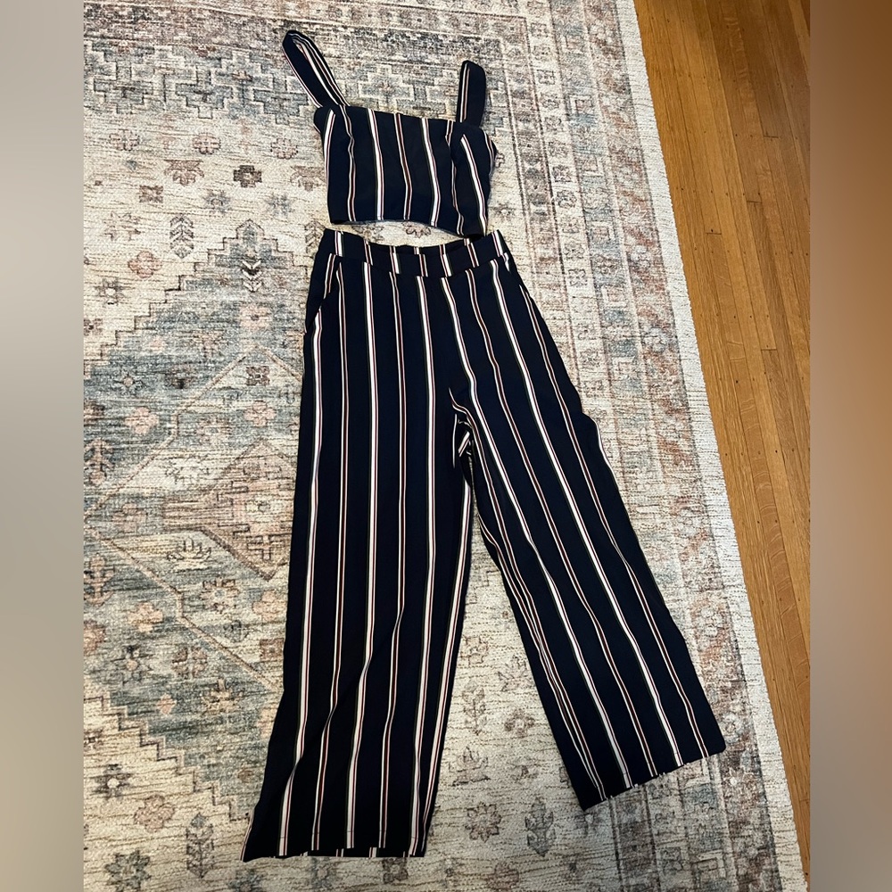 Shein Striped Tie Front Cami top and Wide Leg Pants - SET XS